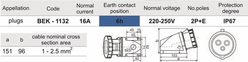 Ổ cắm gắn nổi 3 chấu 16A kín nước BEk-1132