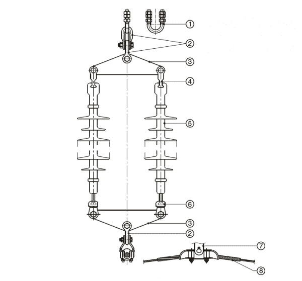 Double Suspension String for ACSR, AAC - 120KN (with polymer insulator)