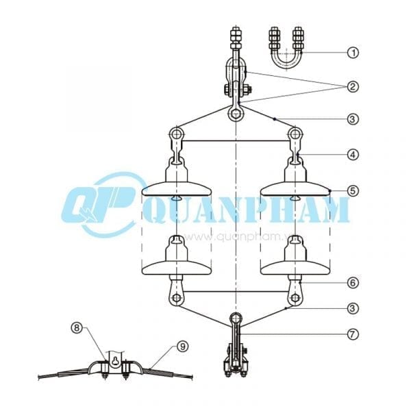 Double Suspension String for ACSR, AAC 120KN (with glass insulator