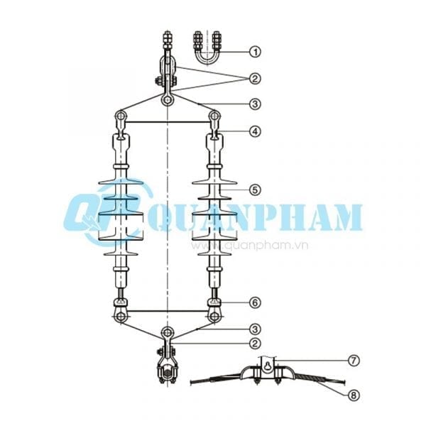 Chuỗi đỡ đôi cho dây acsr, acc - 120kN Double Suspension String for ACSR, AAC - 120KN (with polymer insulator) 1 Double Suspension String for ACSR, AAC - 120KN (with polymer insulator)