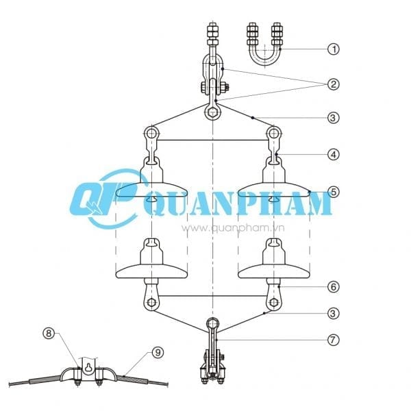 Chuỗi đỡ đôi cho dây ACSR AAC 120KN Chuỗi đỡ đôi cho dây ACSR AAC 120KN