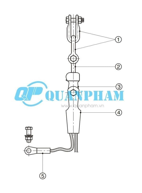 Bản vẽ kỹ thuật chuỗi néo đơn cho dây chống sét 70KN