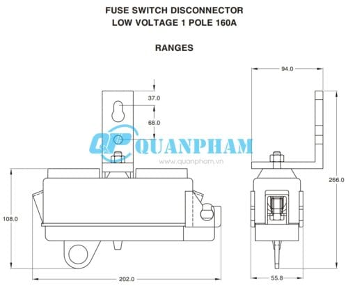 Dao cách ly hạ thế 1 pha 160A