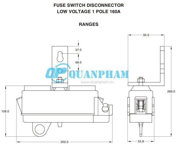 Dao cách ly hạ thế 1 pha 160A Dao cách ly hạ thế 1 pha 160A