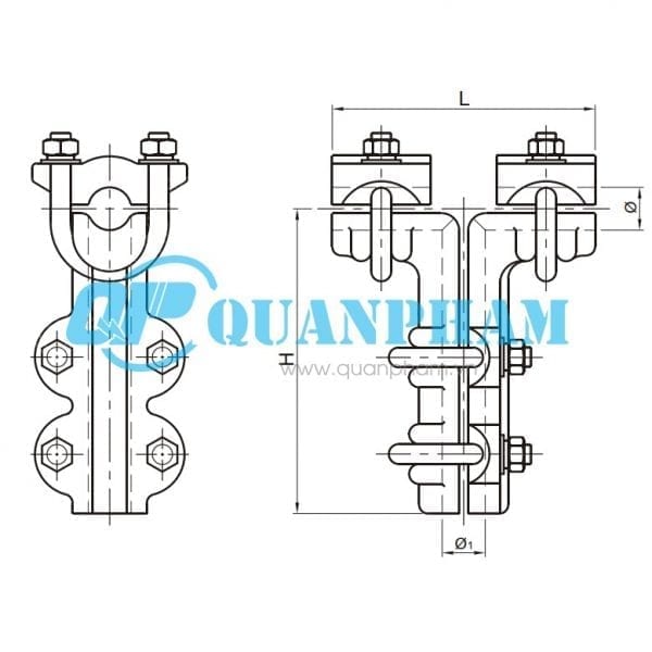 Bản vẽ kỹ thuật kẹp rẽ nhánh dây dẫn (Bulông)