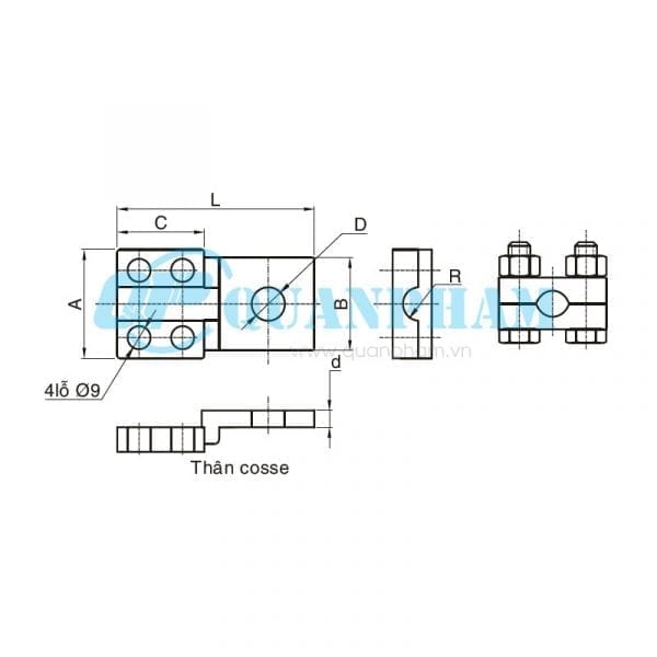 Đầu cosse đồng Bolted Type Copper Terminal 1 Đầu cosse đồng Bolted Type Copper Terminal 1