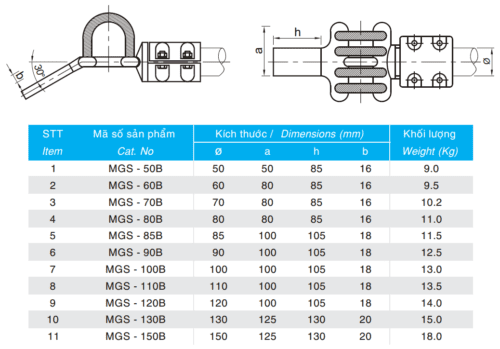 Nối thanh cái kiểu MGS 30 độ